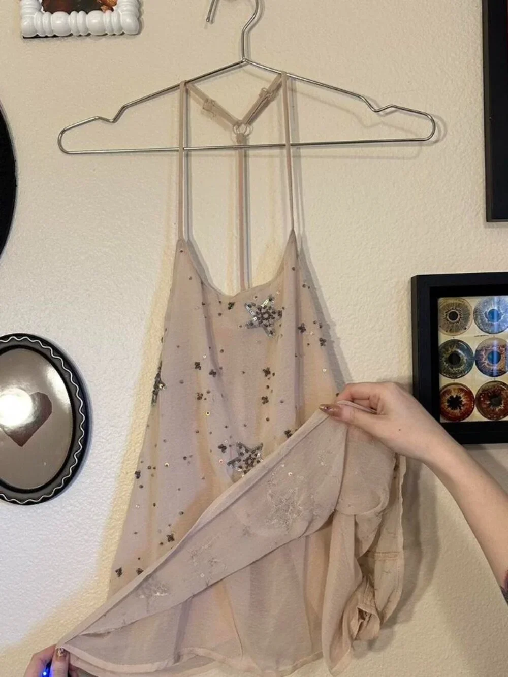 Free People Racerback Pink Sequin Tank Top